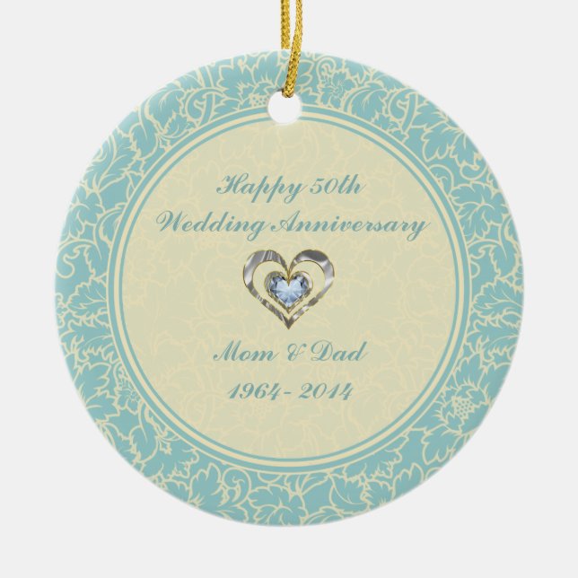 Pastel Blue And Creme Floral Damasks Ceramic Tree Decoration (Front)