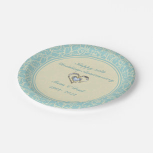 Pastel Blue And Creme Floral Damasks Paper Plate