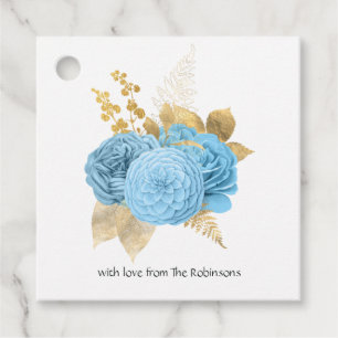 Pastel Blue and Gold Floral Wedding Favour Tags