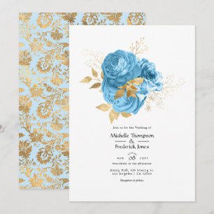 Pastel Blue and Gold Floral Wedding Invitation