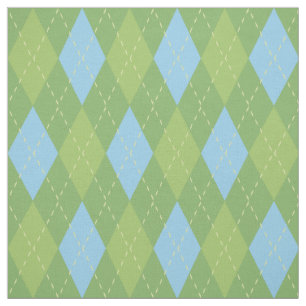 Pastel Blue and Green Argyle Pattern Fabric
