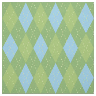 Pastel Blue and Green Argyle Pattern Fabric