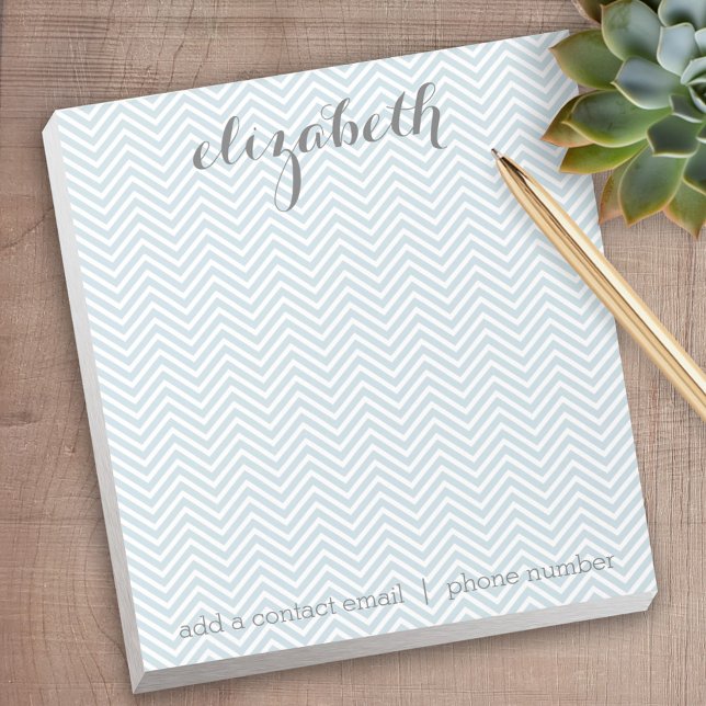 Pastel Blue and Grey Chevrons Custom Name Notepad (Personalized notepad - great for a gift or your home office)