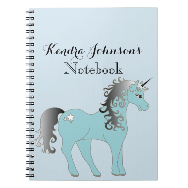 Pastel Blue and Grey Unicorn | Personalised Spiral Notebook (Front)