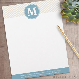 Pastel Blue and Linen Chevrons Custom Monograms Customised Letterhead