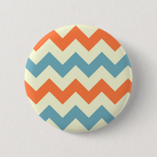 Pastel Blue and Orange Chevron Stripes 6 Cm Round Badge
