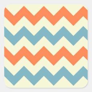 Pastel Blue and Orange Chevron Stripes Square Sticker