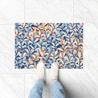 Pastel Blue and Peach Leaves Doormat