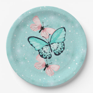 Pastel Blue and Pink Butterflies Paper Plate