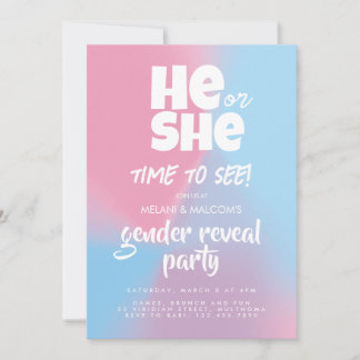 Pastel Blue and Pink Cloud He or She Gender Reveal Invitation