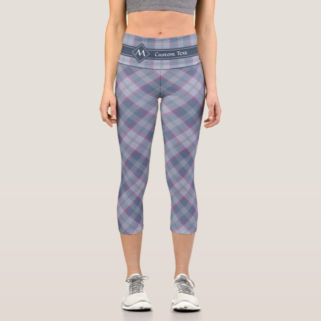 Pastel Blue and Pink Tartan Capri Leggings (Front)
