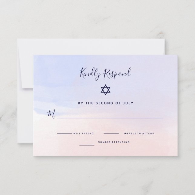 Pastel Blue and Pink Watercolor | Bat Mitzvah RSVP Card (Front)