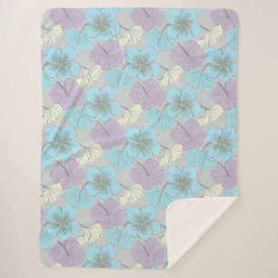 "Pastel Blue and Purple Clover Floral” Sherpa Blanket