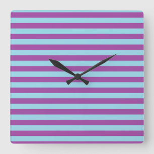 Pastel Blue and Purple Stripes Square Wall Clock