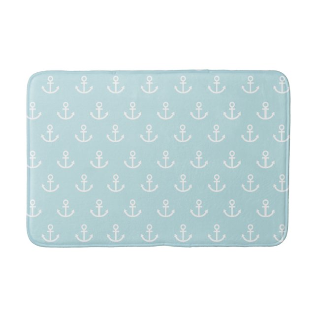 Pastel Blue and White Anchor Pattern Bath Mat (Front)