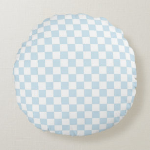 Pastel Blue and White Checkerboard Round Cushion