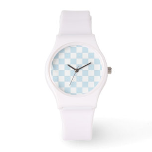 Pastel Blue and White Checkerboard Watch