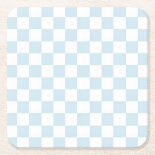 Pastel Blue and White Chequerboard Square Paper Coaster