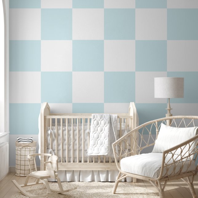 Pastel Blue and White Chequered Wallpaper (Kids)