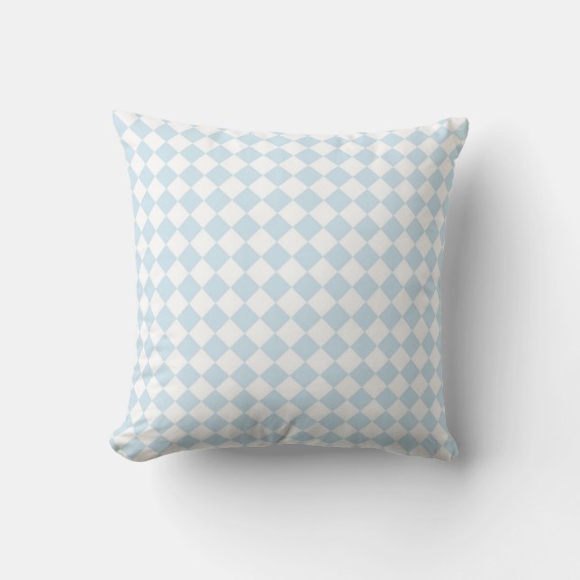 Pastel Blue and White Diamond Chequered Pattern Cushion (Front)