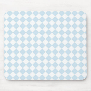 Pastel Blue and White Diamond Chequered Pattern Mouse Pad