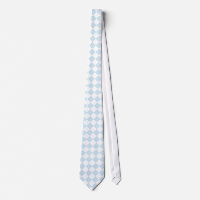 Pastel Blue and White Diamond Chequered Pattern Tie (Front)