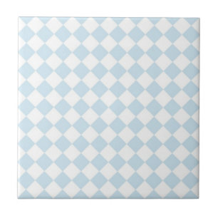 Pastel Blue and White Diamond Chequered Pattern Tile