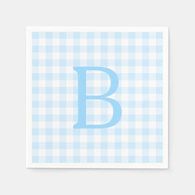 Pastel Blue and White Gingham Monogram Napkin (Front)