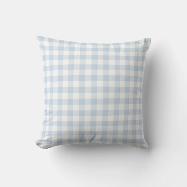 Pastel Blue and White Gingham Pattern Chequered Cushion (Front)