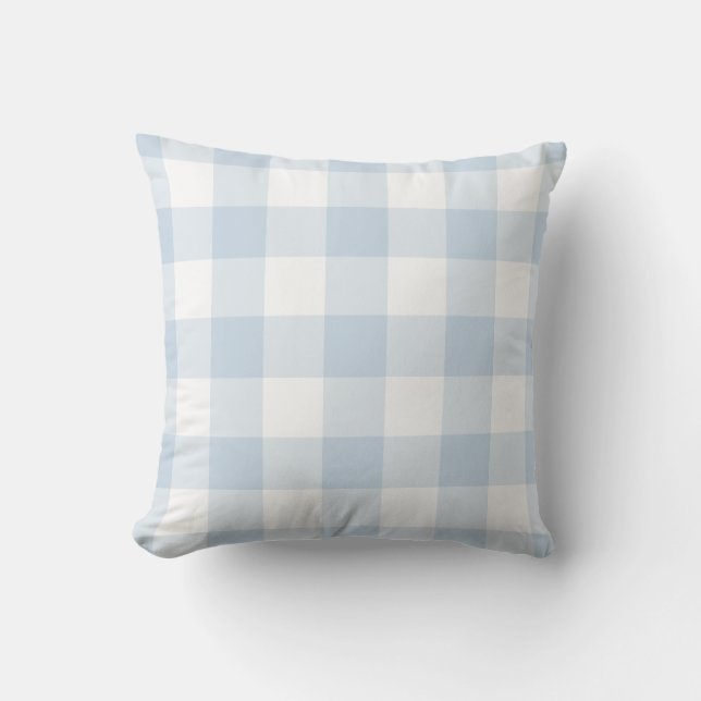 Pastel Blue and White Gingham Pattern Chequered Cushion (Front)
