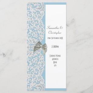 Pastel blue and white lace church wedding program programme