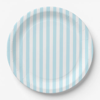 Pastel Blue and White Striped Paper Plate