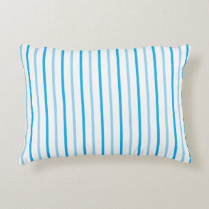 Pastel Blue and White Stripes NAME on Backside Decorative Cushion