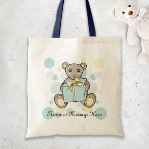 Pastel Blue and Yellow Cute Teddy Bear Tote Bag