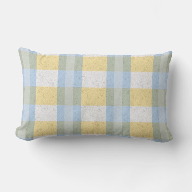 Pastel Blue and Yellow Plaid Pattern Lumbar Cushion (Front)