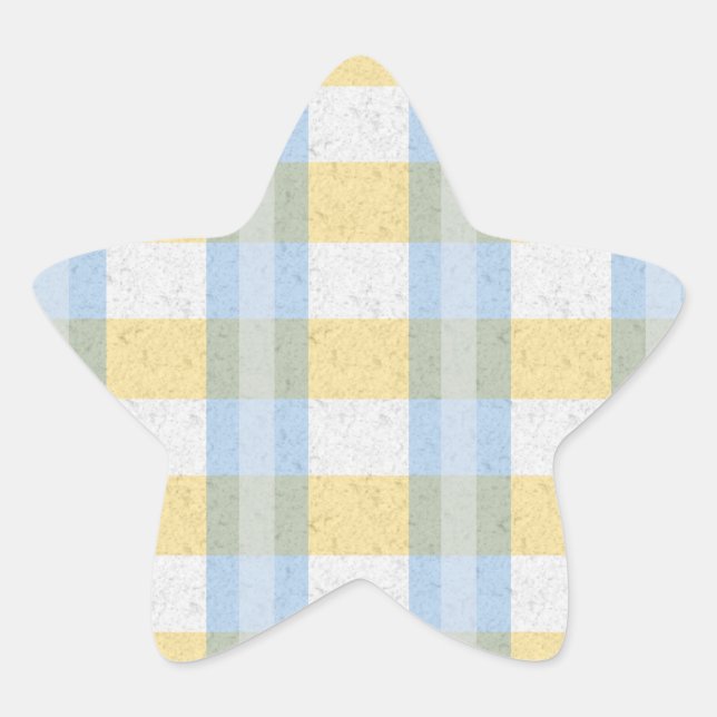 Pastel Blue and Yellow Plaid Pattern Star Sticker (Front)
