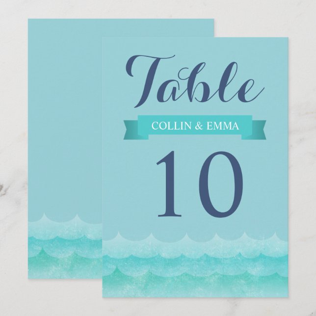 Pastel Blue At Sea Nautical Wedding Table Numbers (Front/Back)