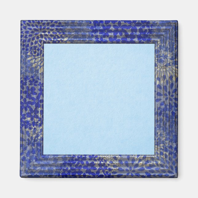 Pastel blue background, medium blue frame magnet (Front)