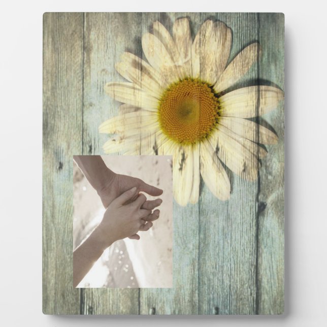 pastel blue barnwood country daisy wedding plaque (Front)