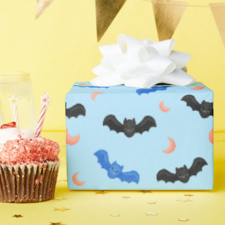 Pastel Blue Bat Spooky Cute Kids Birthday Pattern Wrapping Paper