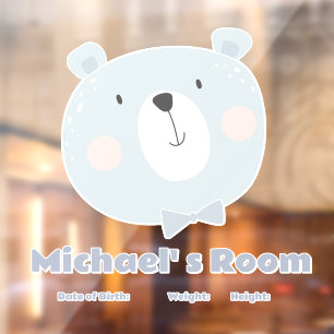 Pastel Blue Bear Face Text for Baby Room, Birth 