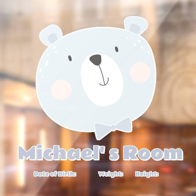 Pastel Blue Bear Face Text for Baby Room, Birth  (Sheet 2)