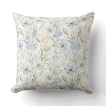 PASTEL BLUE & BEIGE SEASHELLS AND FLOWERS