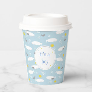 Pastel blue beluga whale stars baby shower design  paper cups