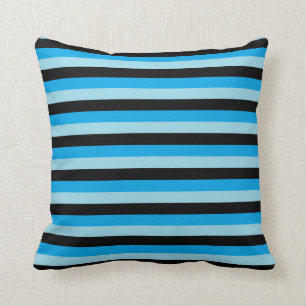 Pastel Blue, Black and Turquoise Stripes Cushion
