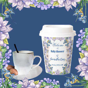 Pastel Blue Blooms Purple Lilac Floral Baby Shower Paper Cups
