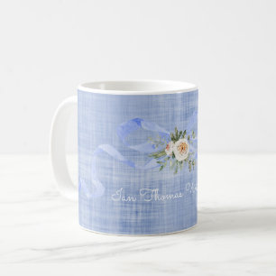 Pastel Blue Bow Baby Boy Personalized Name Coffee Mug
