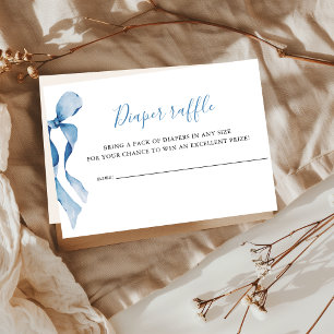 Pastel Blue Bow Baby Shower Diaper Raffle Enclosure Card