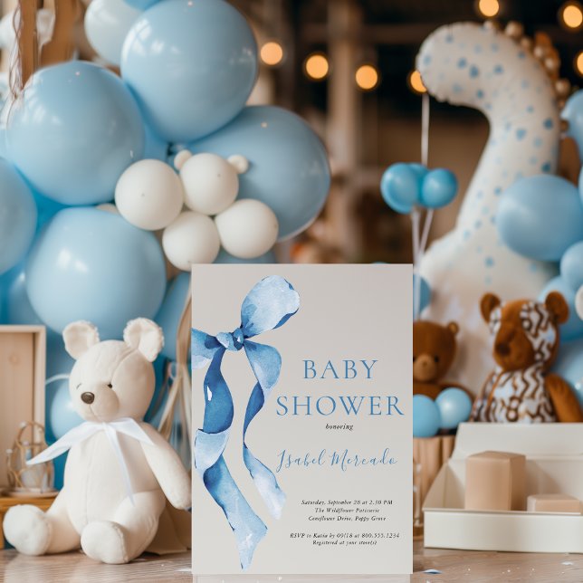 Pastel Blue Bow Baby Shower  Invitation (Creator Uploaded)