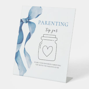 Pastel Blue Bow Baby Shower Parenting tip jar Pedestal Sign